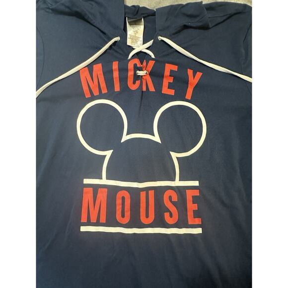 Disney Mickey Mouse Lace-Up Hoodie Tee Navy Juniors XXL Graphic Short Sleeve - Picture 3 of 7